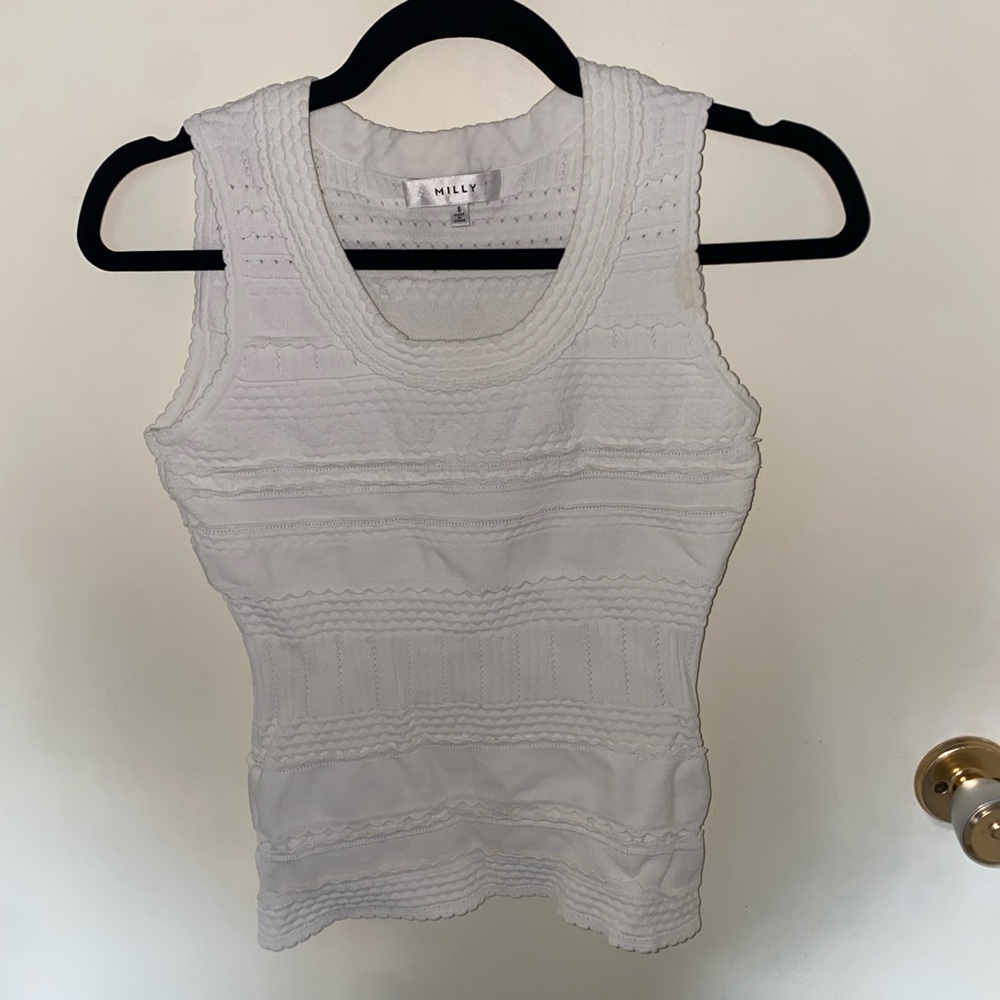 Milly White Textured Tank Top Stretchy Small